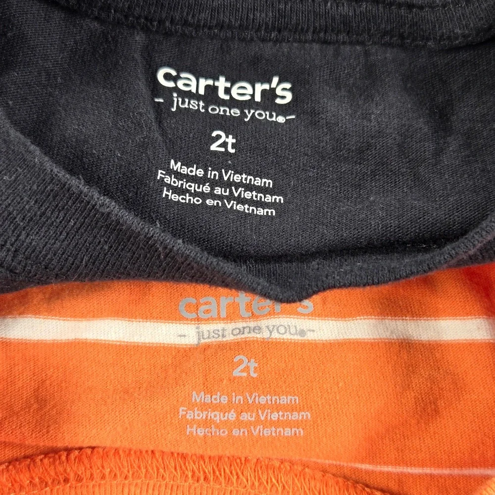 Carter's T-Shirt Toddler 2T Skeleton Orange Striped Halloween Fall Festive